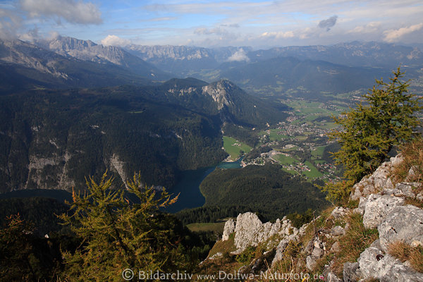 Bergaussicht vom Gipfel Jenner Tiefblick auf Knigssee Schnau Alpental Naturpanorama