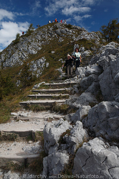 Gipfelstufen zum Jenner Felsenwelt Naturbild mit Menschen Bergstrmer Frauenpaar