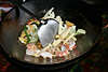 Fried schrimp food from pan, Schrimps Gericht mit Mais & Mix-Gemse aus dem Wok (Thai-Pfanne)