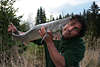 Str Weistr Fisch mit Spitzmaul in Angler-Hnden Fangtrophe