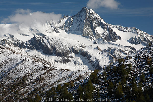 Großglockner in Schnee Alpengipfel Südblick-Panorama von Osttirol