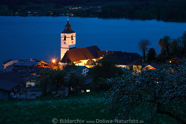 Sankt Wolfgang Kirche Seewasser Nachtpanorama