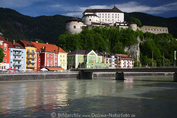Kufstein Schloss Panorama ber Inn Flussufer