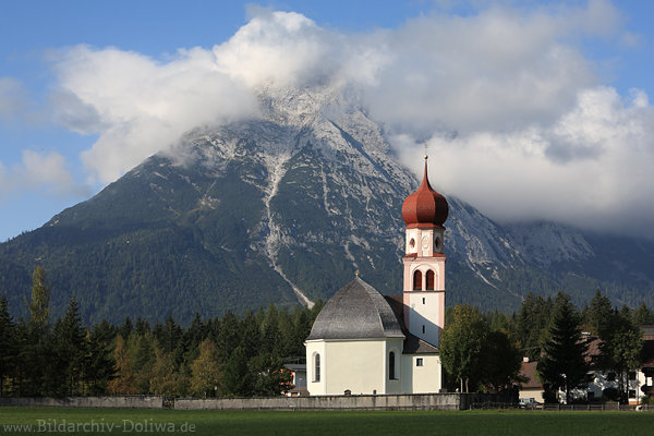 Berg-Kirche Leutasch Alpengipfel Hohe Munde Wolkenstimmung ber Dorfkirchl Fotopanorama