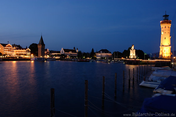 Lindauer Seehafen Nachtpanorama Leuchttrme