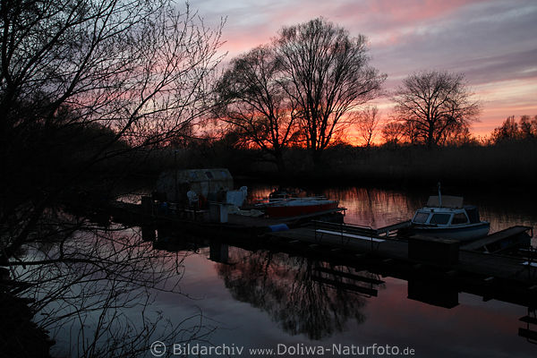 Elbe-Bootshafen Bootssteg in Harburg Hamburg Abend Rotstimmung Wasser Uferbume