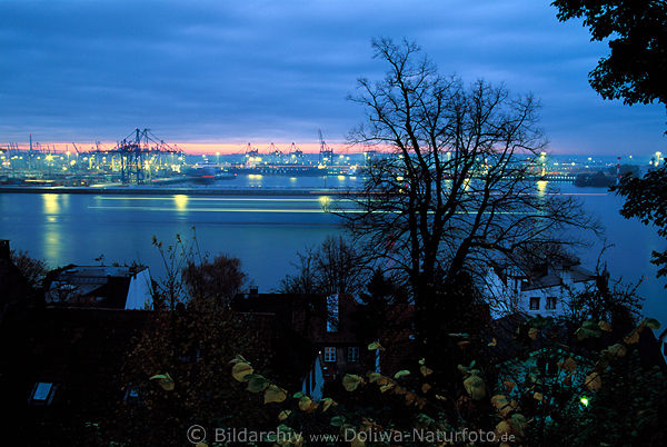Containerhafen velgnne Nachtlichter Hamburg Elbe Fluss Blauwasser Dmmerung Stimmung