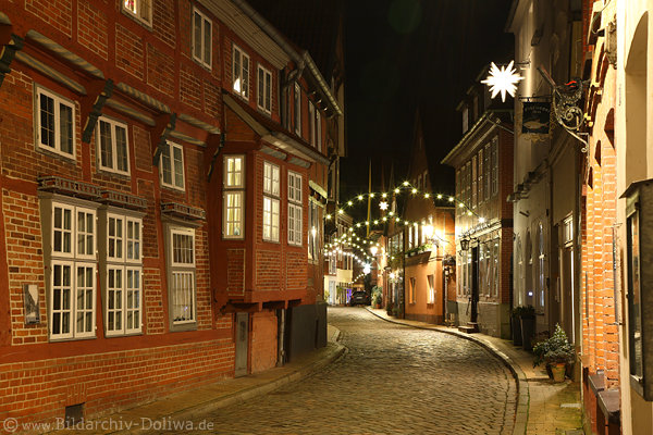 Elbgasse Altstadt Lauenburg Nachtlichter romantische Weihnachtszeit