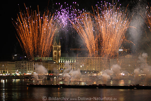 Feuerwerke ber See Wasser Hamburg City Rathaus Alstervergngen