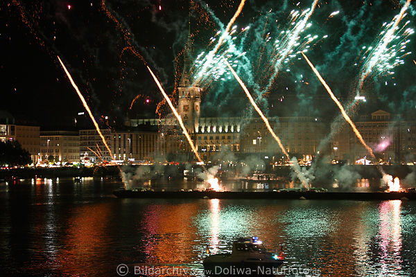 Hamburg Feuerwerke ber Alster Wasser City Rathaus Alstervergngen