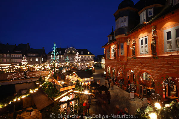 Goslar Weihnachtsmarkt Panorama Foto Altstadt Marktplatz Rathaus Romantik Lichter blaue Stunde in Harz