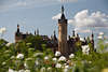 Schweriner Schloss Fotoansicht Blick über Grünpflanzen der Buga