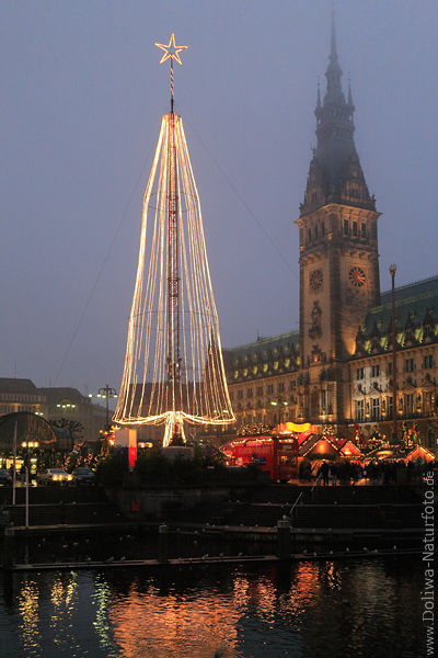 Weihnachtsbaum Christbaum Weihnachtsmarkt Rathaus Turm, Kleine Alster Tannenbaum in Nebel