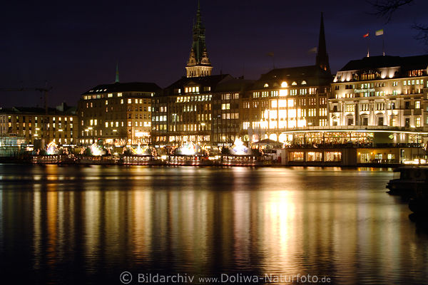 Hamburg Jungfernstieg Innenstadt Advent Lichter Panorama Foto am Alsterwasser Spiegelung