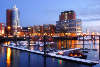 Hamburg Winter Fotokunst Baumwall Sporthafen in Schnee Lichtstimmung Kunstbild