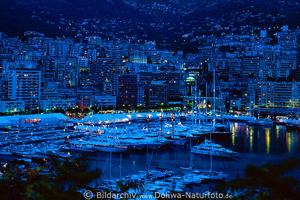 Monte Carlo City Romantik Nachtpanorama blaue Stunde Lichter ber Yachthafen
