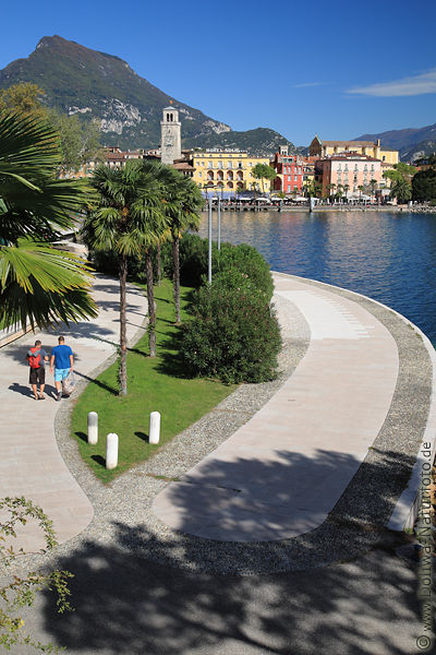 Riva Gardasee Uferpromenade Besucher Palmenallee am Wasser