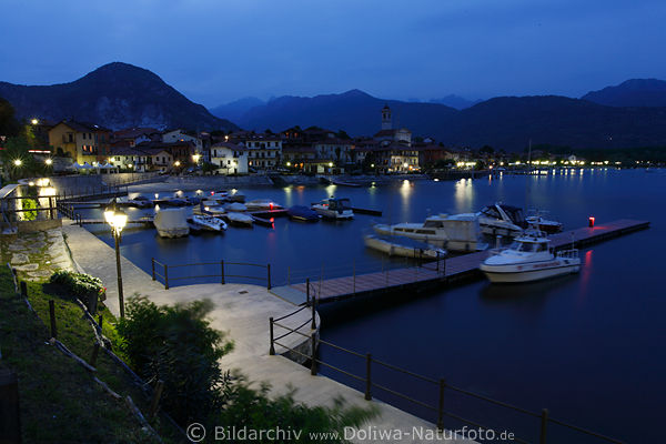Baveno Feriolo Bucht Nacht-Lichter Lago Maggiore Landschaft Romantik Bergkste