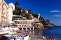 Sestri Levante Foto Badebucht Urlaub am Strand Italien Reise in Sonne Café am Meer
