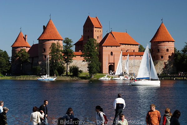 Traku Palace castle on Pilies Sala Island in Galve lake water photo