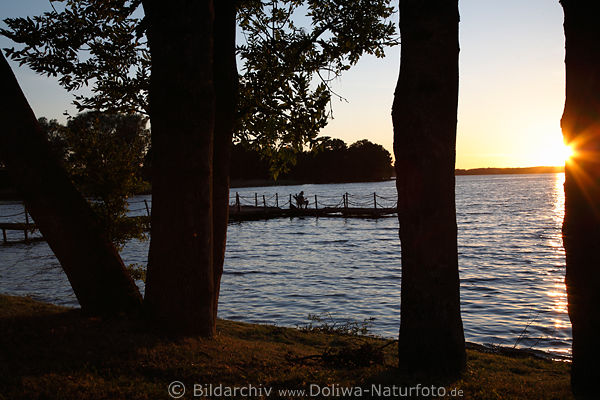 Masuren Haarschen Seeufer-Bume Wassersteg Angler Ostpreussen Landschaft Sonne Abend-Romantik