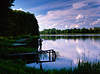 Masuren Hessensee Landschaft (jezioro Wojnowo) Junge auf Holzsteg in Wasser Naturbild Wolken-Stimmung Mittelformat-Aufnahme Mazury natura fotografia