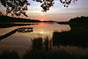 Holzsteg in Masuren See Naturfoto Sonnenuntergang Abendstimmung über Wojnowosee (Hessen See)