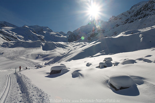 Sonne-Stern ber Gletscher-Landschaft Naturfoto romantische Schneepracht Winterbild