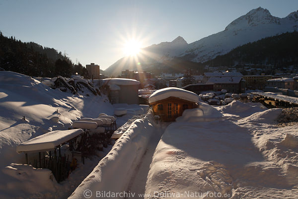 St. Moritz Sonnenuntergang romantisches Winterbild vom Hotel Stille