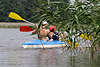 56636_ Mädchen Paar mit Kajak am Schilf, Paddelboot auf See Wasser paddeln, Paddler Kajakwandern im Boot