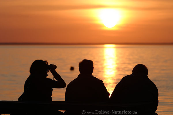 See-Trio Silhouetten in Gegenlicht Sonnenuntergang gelbrot Wasserhorizont
