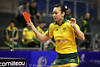 Miao Miaospielfoto Tischtennisbild Australien hbsches Pingpongstar Dame in Gelb Nationaltrikot