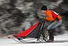 101468_Hundeschlittenfahrer Foto dynamische Bewegungsunschärfe im Rennen am Wald im Schnee