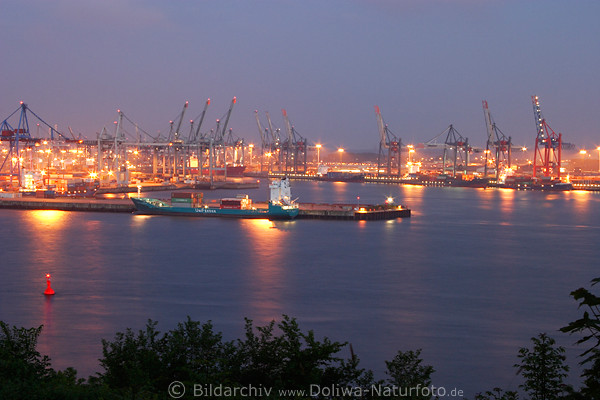 Containerschiffshafen Nachtlichter Hamburg Schiff-Krne Panorama an der Elbe