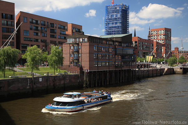Hamburg HafenCity Boot Schifffahrt in Wasserkanal Architektur Landschaft