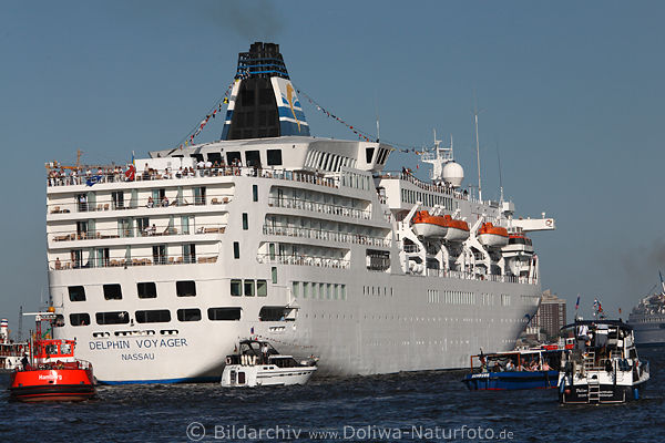 Schiff Delphin Voyager Heck Kreuzfahrt-Zimmer mit Balkon Deck Passagiere Kleinboote Wasserfahrt