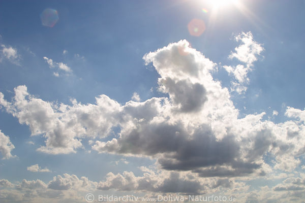 Schnwetterwolken berstrahlt durch Sonne verweht in Wind Cumuluswolken am Himmel