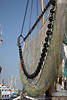 802618_Krabbennetz Foto, Netz fr Krabbenfang im Nordsee, Krabbenkutter spezielles Fangnetz am Mast, Schiffsdetail Bild
