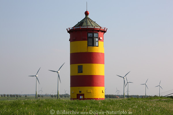 Pilsumer Leuchtturm Windradmaste Nordsee-Deich Windrder Meerkste Panorama