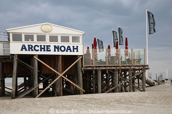 Arche Noah Strand-Restaurant auf Pfahlen in Nordsee St. Peter Ording Kste Landschaft