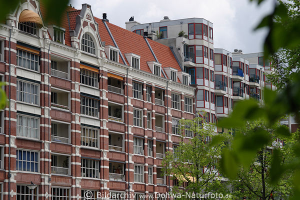 Amsterdam Architektur HochhuserReihe modern dicht wechselnde Bauweise