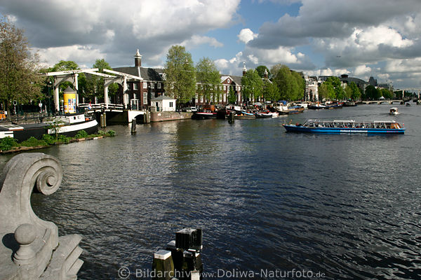 Amsterdam Amstel-Landschaft Flussufer Wohnboote WasserSchiffe