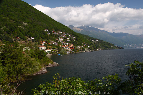 Carmine Lago Maggiore Alpensee Kste Bergufer Huser Wasserlandschaft Piemont