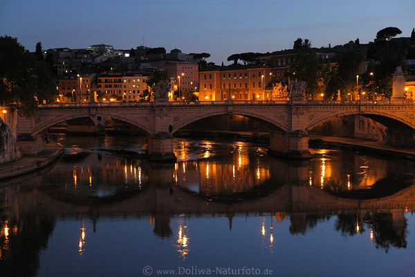 Rom Nacht Lichter Fluss Tiber Landschaft Wasser-Brcke Panorama Dmmerung Romantik