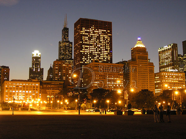 Chicago Nachtpanorama City-Skyline Hochhuser Nachtlichter Wolkenkratzer