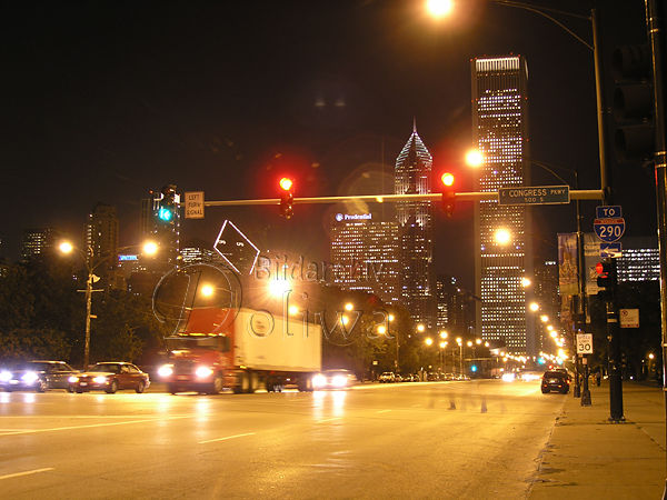 Chicago City Landschaft bei Nacht Wolkenkratzer Panaorama Hochhuser Nachtlichter