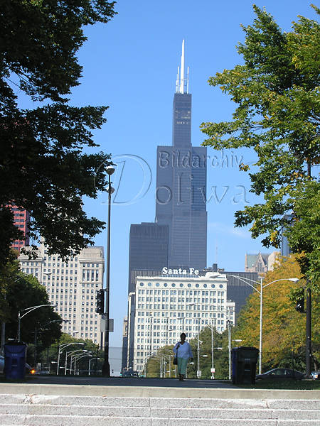 Chicago Strae Sears Tower Blick City Wolkenkratzer Glashochhaus am Himmel