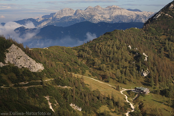 Alpenpass Berge Gipfel Abendlicht Naturbild mit Berghtte Schneibsteinhaus