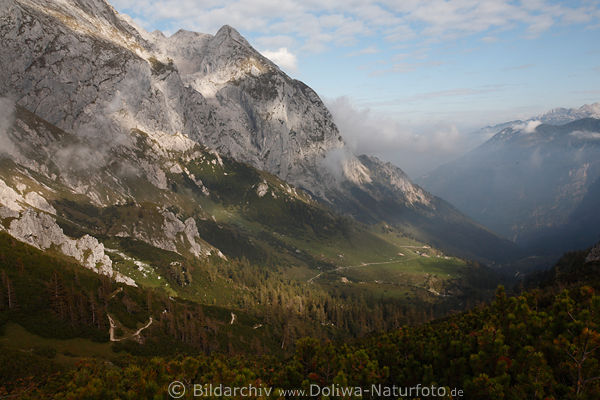 Bluntautal Alpen Berglandschaft Wanderwege unter Hoher Göll Gipfel