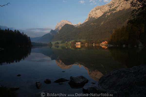 Hintersee Alpen Morgendmmerung Bergseelandschaft Naturbild
